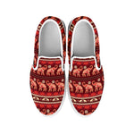 Red Indian Elephant Pattern Print White Slip On Shoes