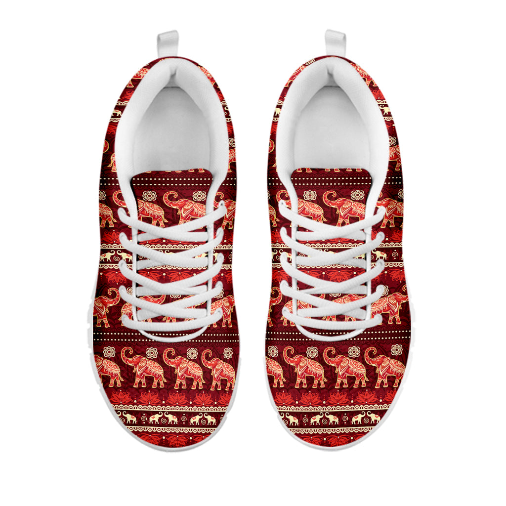 Red Indian Elephant Pattern Print White Sneakers