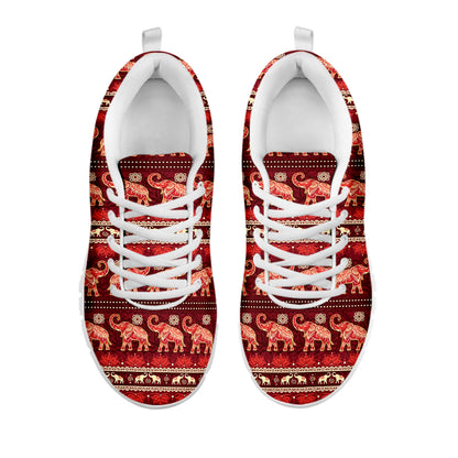 Red Indian Elephant Pattern Print White Sneakers