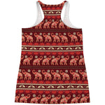 Red Indian Elephant Pattern Print Women's Racerback Tank Top