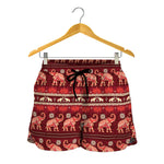Red Indian Elephant Pattern Print Women's Shorts