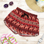 Red Indian Elephant Pattern Print Women's Shorts
