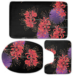 Red Japanese Amaryllis Pattern Print 3 Piece Bath Mat Set