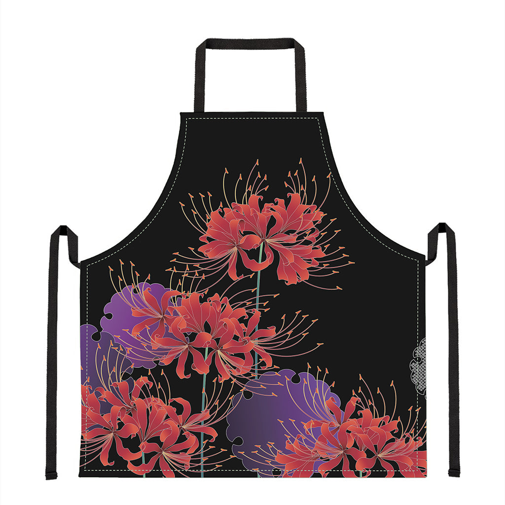 Red Japanese Amaryllis Pattern Print Apron