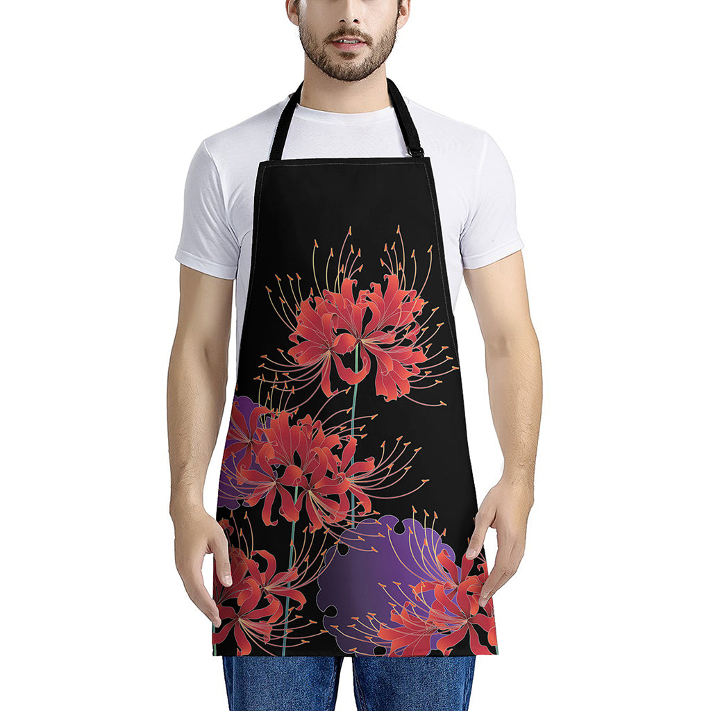 Red Japanese Amaryllis Pattern Print Apron