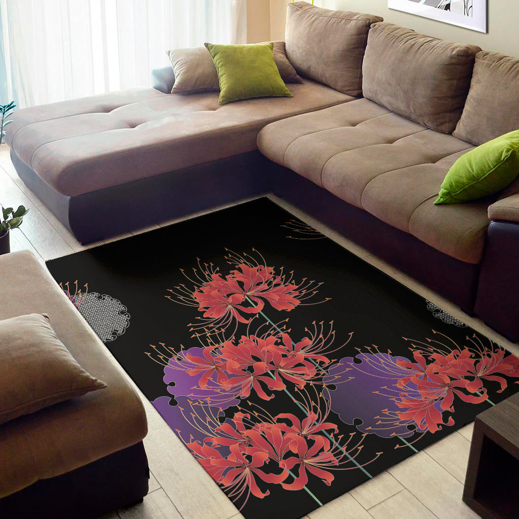 Red Japanese Amaryllis Pattern Print Area Rug