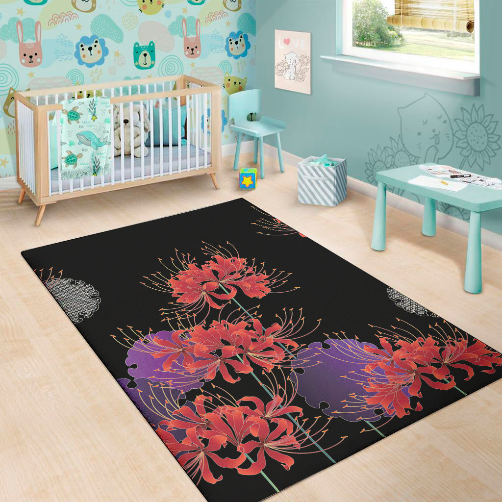 Red Japanese Amaryllis Pattern Print Area Rug