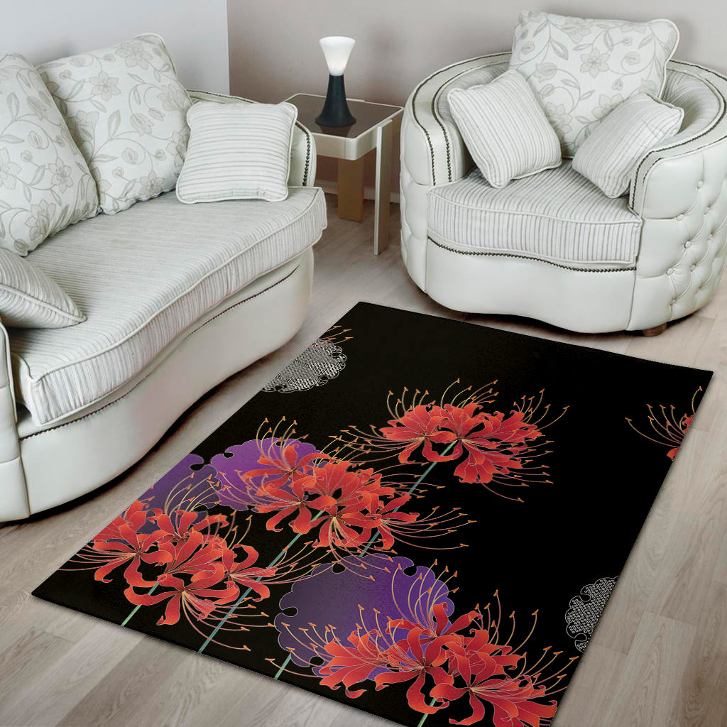 Red Japanese Amaryllis Pattern Print Area Rug