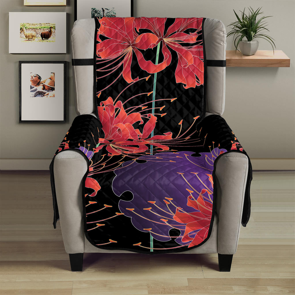 Red Japanese Amaryllis Pattern Print Armchair Protector