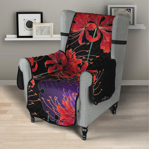 Red Japanese Amaryllis Pattern Print Armchair Protector