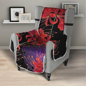 Red Japanese Amaryllis Pattern Print Armchair Protector