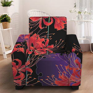 Red Japanese Amaryllis Pattern Print Armchair Slipcover