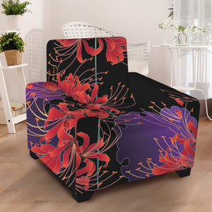 Red Japanese Amaryllis Pattern Print Armchair Slipcover