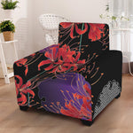 Red Japanese Amaryllis Pattern Print Armchair Slipcover