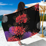 Red Japanese Amaryllis Pattern Print Beach Sarong Wrap