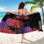 Red Japanese Amaryllis Pattern Print Beach Sarong Wrap