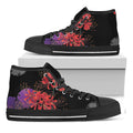 Red Japanese Amaryllis Pattern Print Black High Top Sneakers