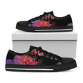 Red Japanese Amaryllis Pattern Print Black Low Top Sneakers