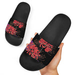 Red Japanese Amaryllis Pattern Print Black Slide Sandals