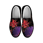 Red Japanese Amaryllis Pattern Print Black Slip On Shoes