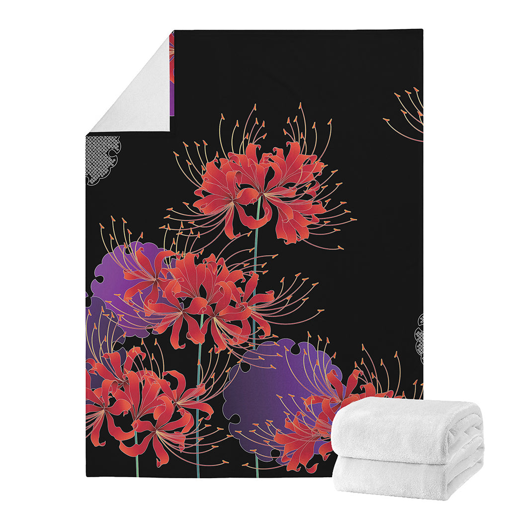 Red Japanese Amaryllis Pattern Print Blanket