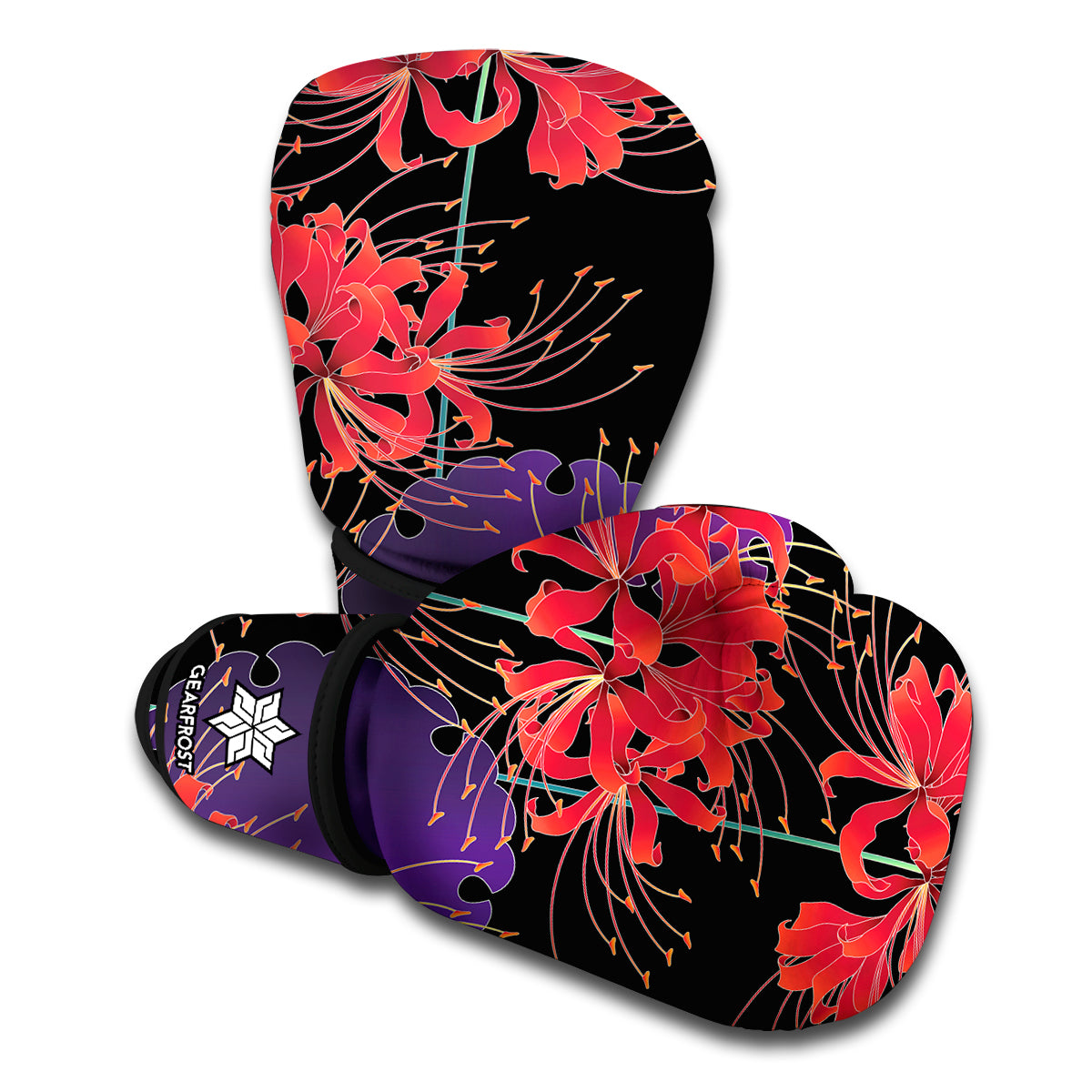 Red Japanese Amaryllis Pattern Print Boxing Gloves