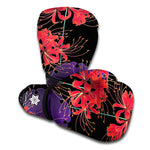 Red Japanese Amaryllis Pattern Print Boxing Gloves