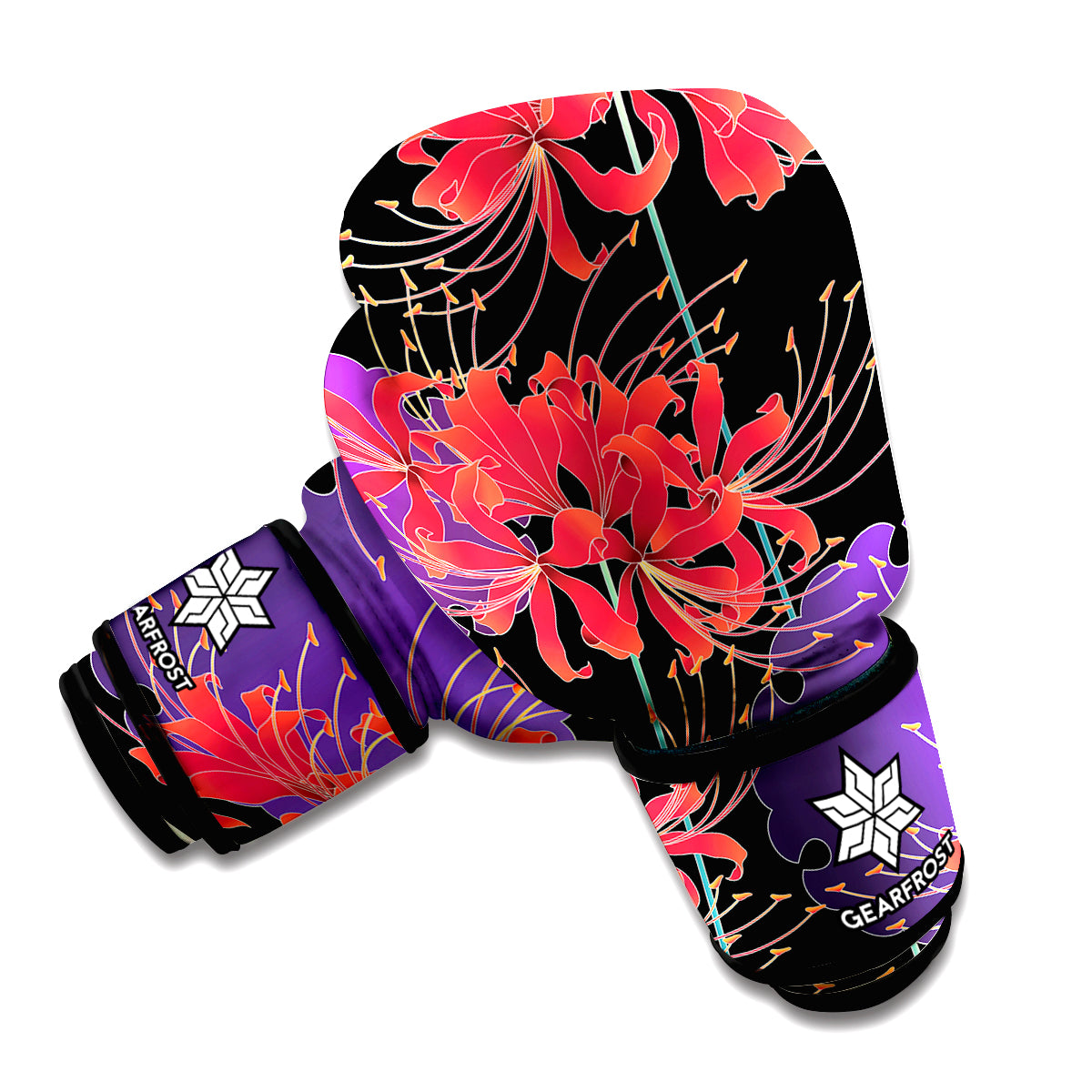 Red Japanese Amaryllis Pattern Print Boxing Gloves