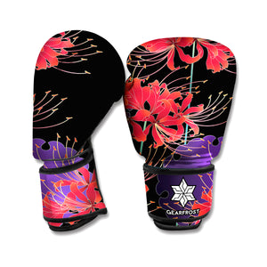 Red Japanese Amaryllis Pattern Print Boxing Gloves