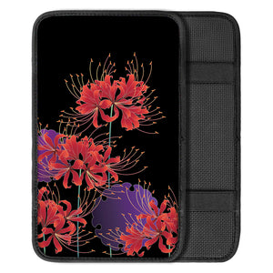 Red Japanese Amaryllis Pattern Print Car Center Console Cover