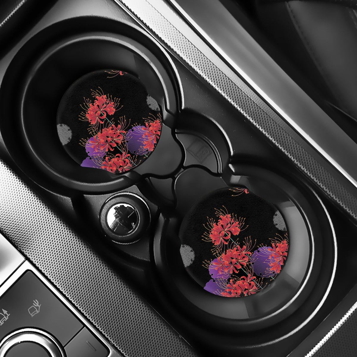 Red Japanese Amaryllis Pattern Print Car Coasters