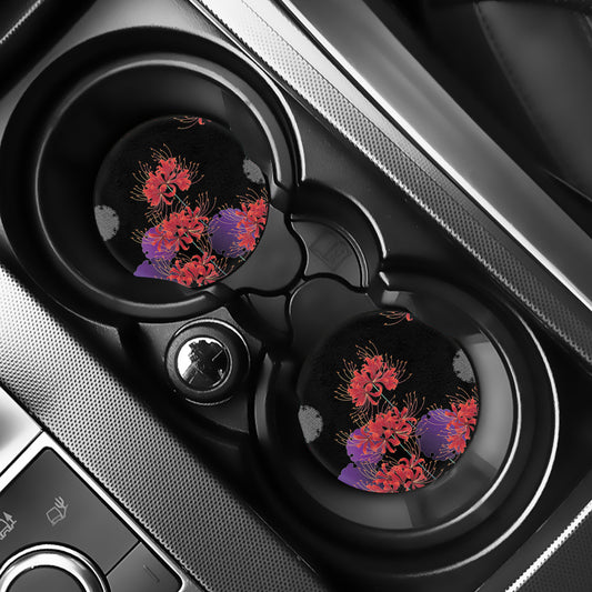 Red Japanese Amaryllis Pattern Print Car Coasters