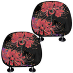 Red Japanese Amaryllis Pattern Print Car Headrest Covers