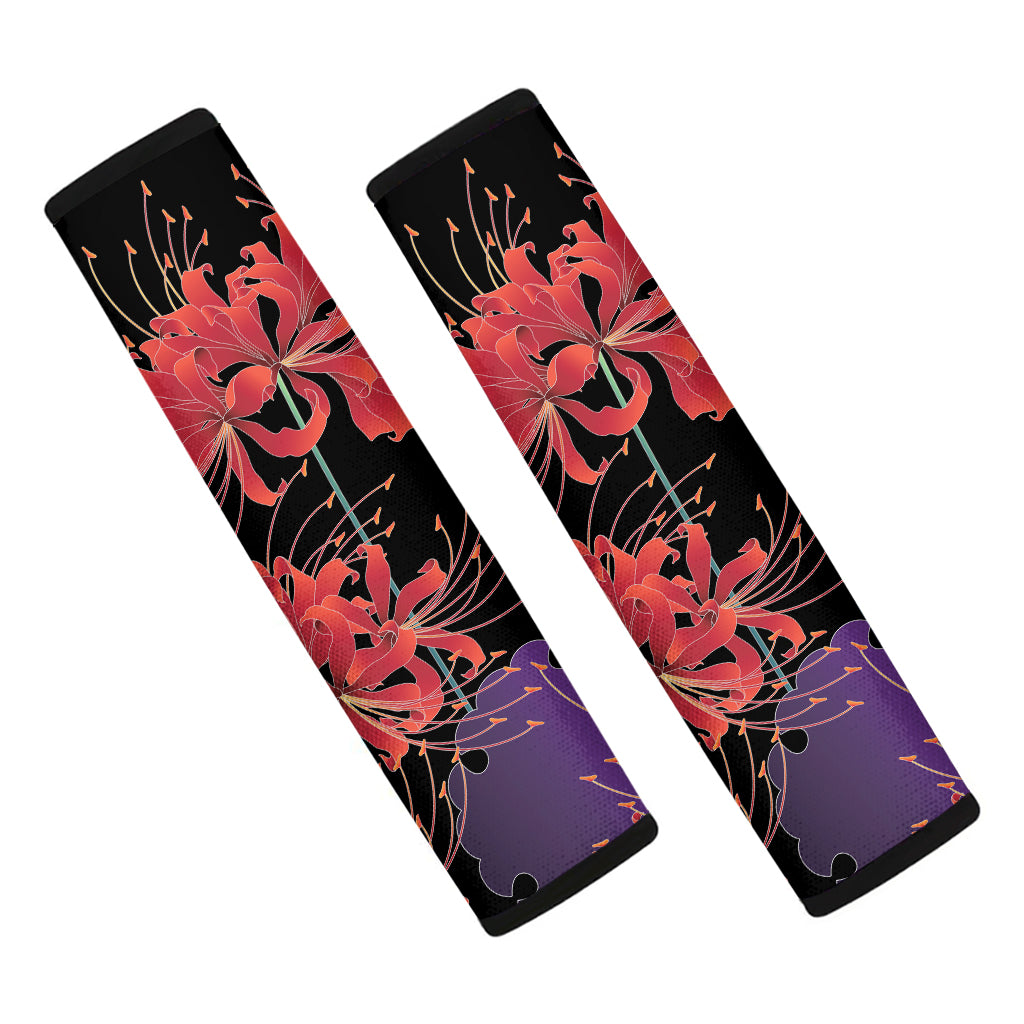 Red Japanese Amaryllis Pattern Print Car Seat Belt Covers