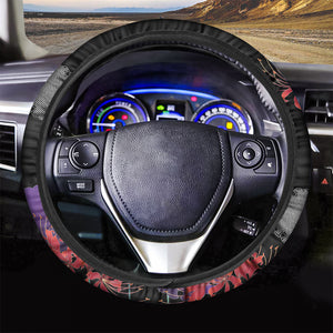 Red Japanese Amaryllis Pattern Print Car Steering Wheel Cover