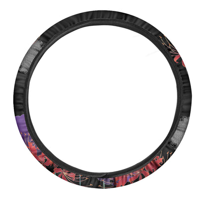Red Japanese Amaryllis Pattern Print Car Steering Wheel Cover