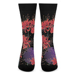 Red Japanese Amaryllis Pattern Print Crew Socks