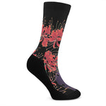 Red Japanese Amaryllis Pattern Print Crew Socks