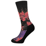 Red Japanese Amaryllis Pattern Print Crew Socks