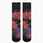 Red Japanese Amaryllis Pattern Print Crew Socks