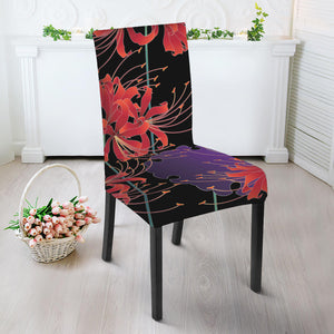 Red Japanese Amaryllis Pattern Print Dining Chair Slipcover