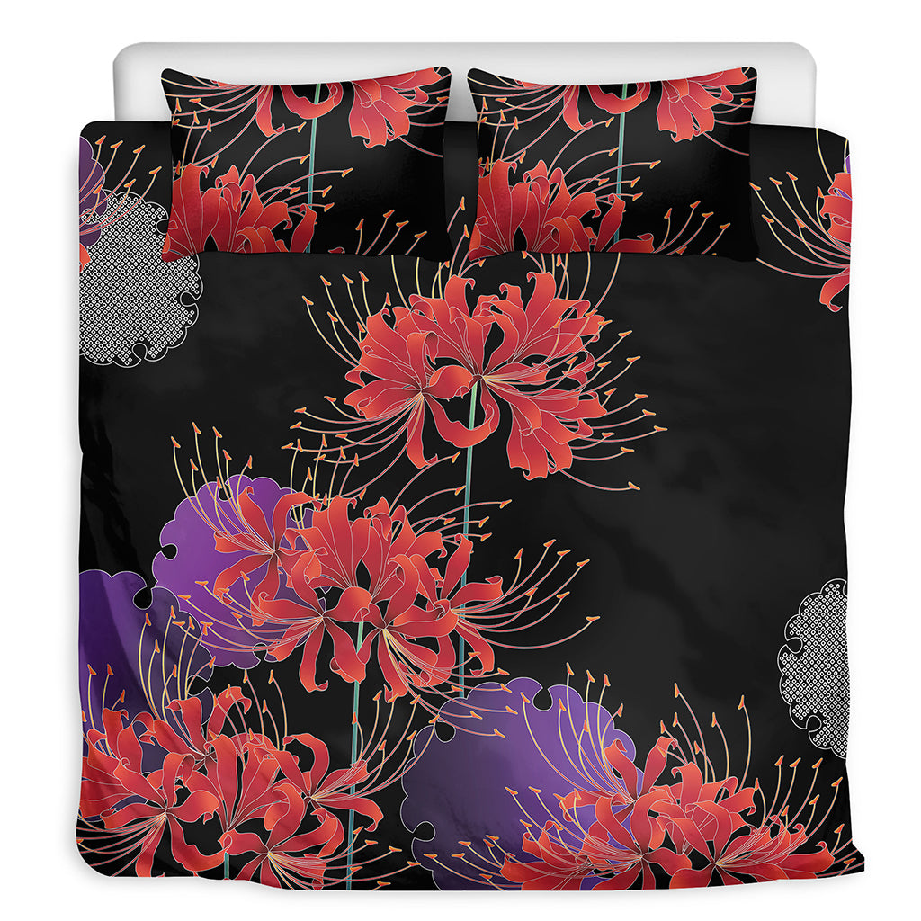 Red Japanese Amaryllis Pattern Print Duvet Cover Bedding Set