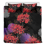 Red Japanese Amaryllis Pattern Print Duvet Cover Bedding Set