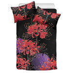 Red Japanese Amaryllis Pattern Print Duvet Cover Bedding Set