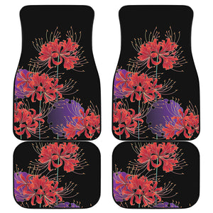 Red Japanese Amaryllis Pattern Print Front and Back Car Floor Mats