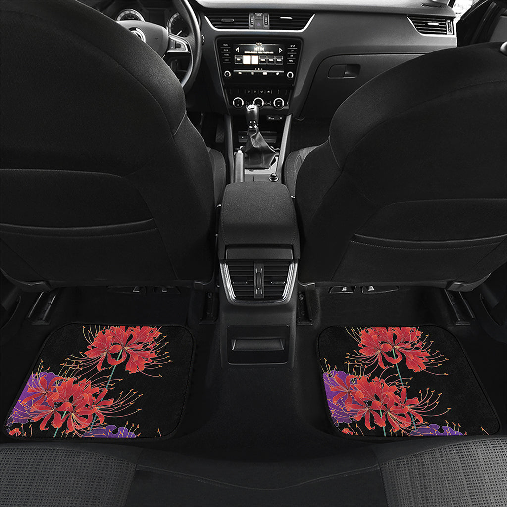 Red Japanese Amaryllis Pattern Print Front and Back Car Floor Mats