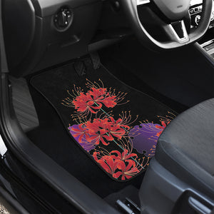 Red Japanese Amaryllis Pattern Print Front and Back Car Floor Mats