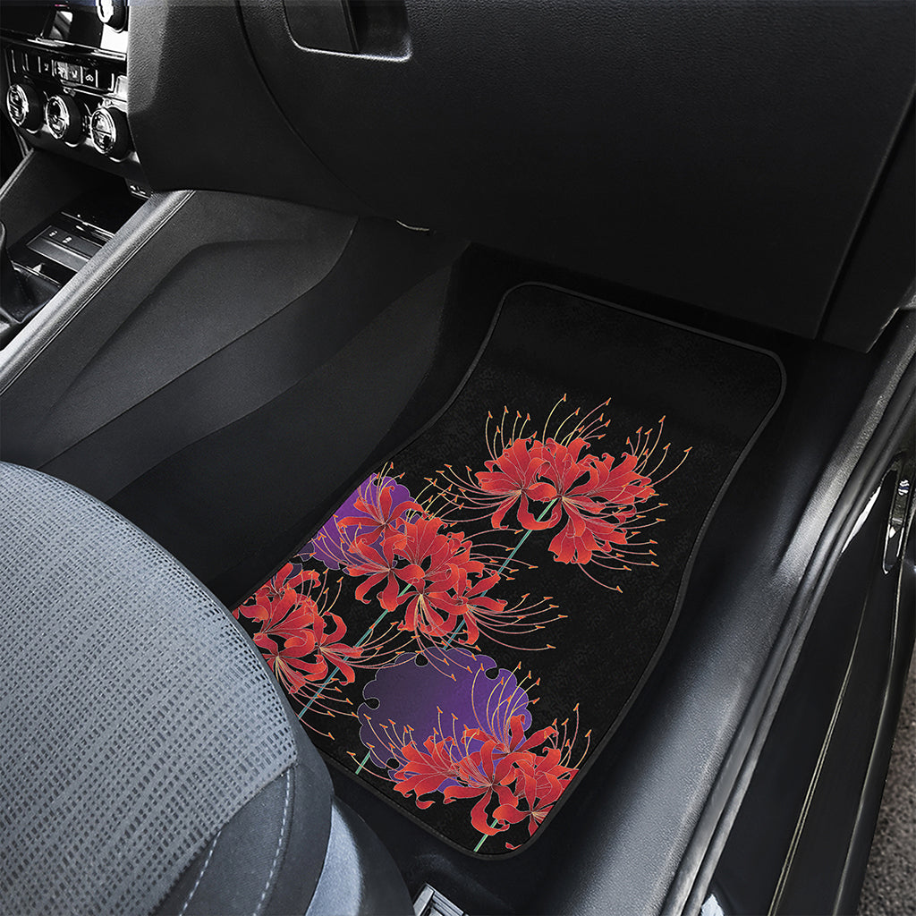 Red Japanese Amaryllis Pattern Print Front and Back Car Floor Mats