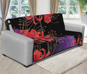 Red Japanese Amaryllis Pattern Print Futon Protector