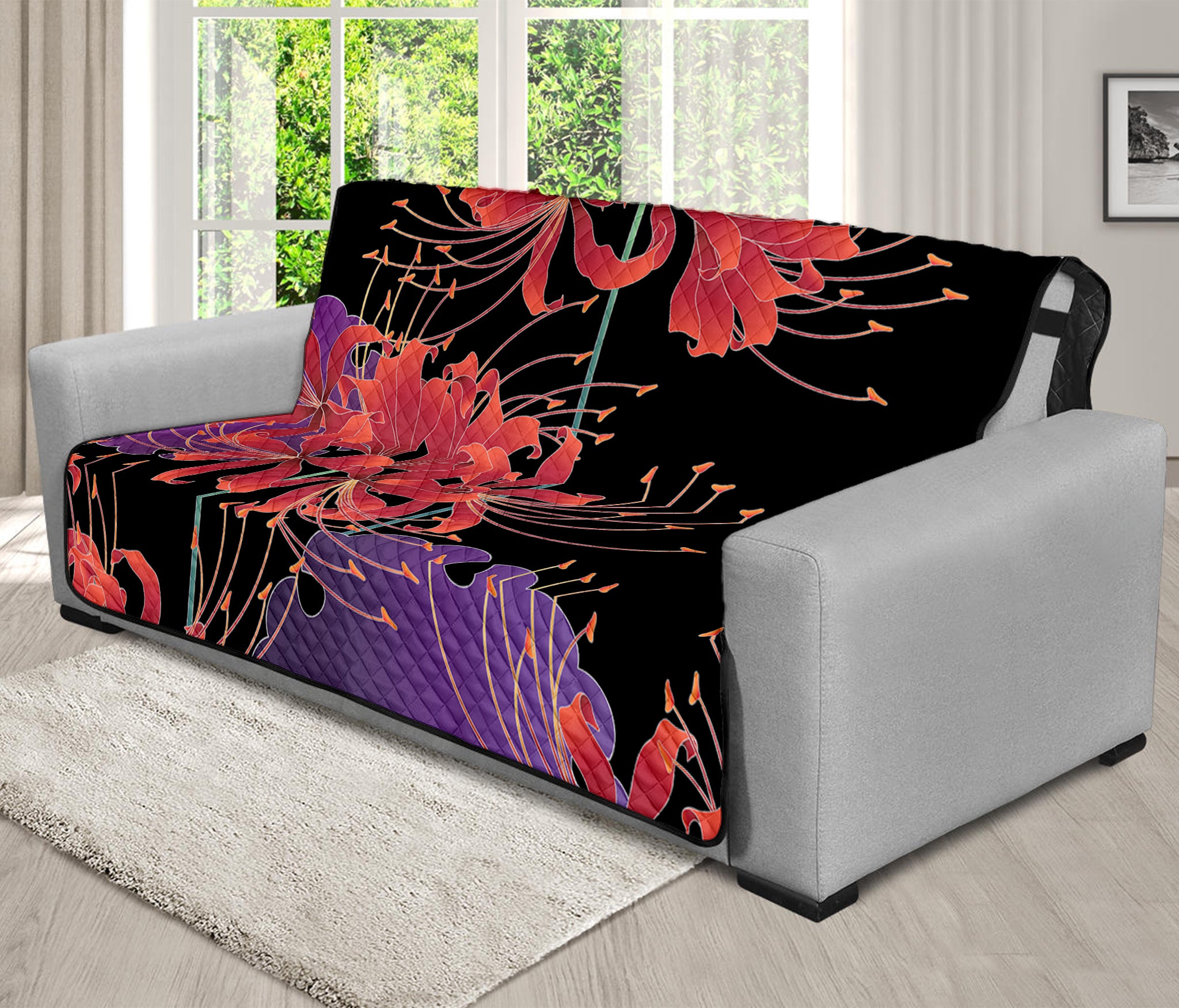 Red Japanese Amaryllis Pattern Print Futon Protector